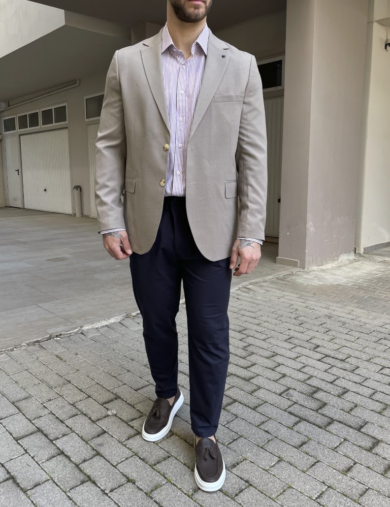 Ανδρικό μπεζ σακάκι με τσέπες 6591BS φωτογραφία